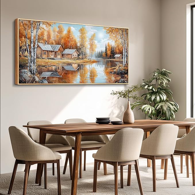 QIYILEXWART Canvas Wall Art For Living Room Wall Decor For Bedroom Office Wall Decoration Forest Cabin Landscape Painting Farmhouse Pictures Artwork Room Aesthetic Home Decor 20x40 In