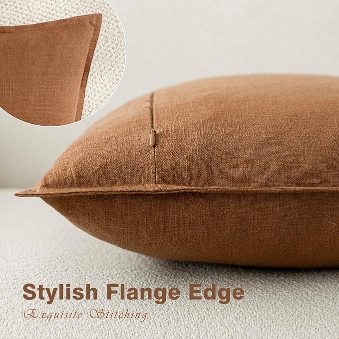 Foindtower Pack of 2, Decorative Linen Soild Throw Pillow Covers Soft Accent Cushion Case Boho Farmhouse Pillowcase for Chair Couch Sofa Bedroom Living Room Home Decor 20 x 20 Inch Orange Brown