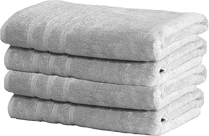 Mosobam Luxury Turkish Set of 4 Bath Towels 30X58 Light Grey (Gray) 700 GSM Bamboo Viscose & Aegean Turkish Combed Cotton