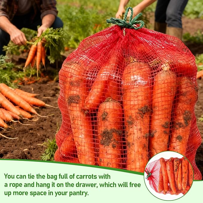 SHENLIU 50Pcs Extra Large Mesh Produce Bags, 21” x 32” Mesh Onion Bags 60lbs Reusable Drawstring Fresh Produce Storage Bag Washable Net Bag for Onions, Vegetables, Potatoes, Citrus, Crawfish, Firewood