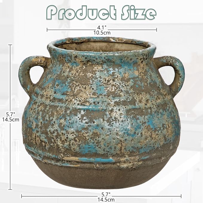 Hollyone Blue Ceramic Planters 5.7 Inch Large Vintage Ceramic Pots for Plants Indoor Outdoor Plant Planters Fit Mid Century Succulent Plant Stand Flower Pot Home Decor
