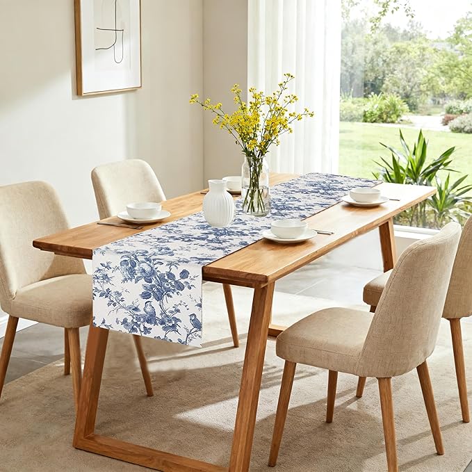 French Pastoral Flora Table Runner, Modern Art Farmhouse Runner 13x72 Inches Long for Dining Tables Decor, Party and Home Decoration