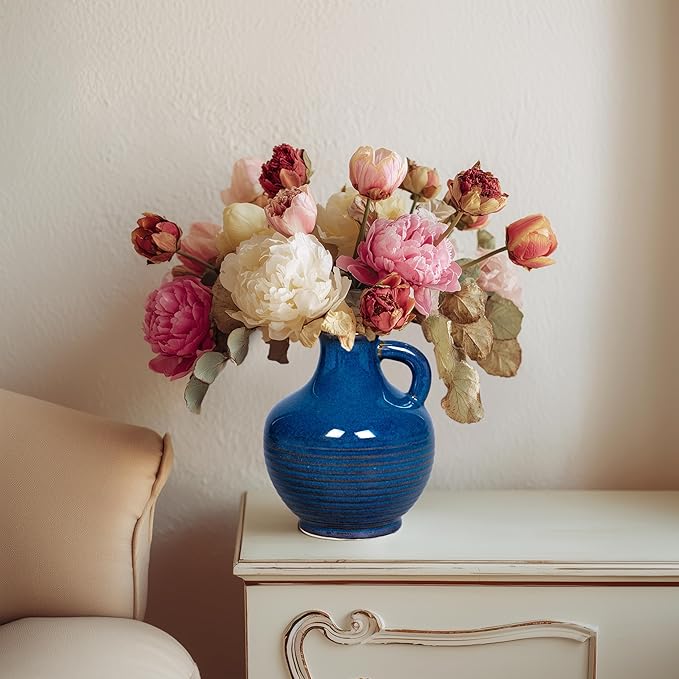 Sunddo Blue Ceramic Flower Vase, 6 Inch Small Modern Vase, Decorative Vases for Home Decor, Farmhouse Decor, Centerpieces, Entryway Living Room Dining Table Kitchen Decor