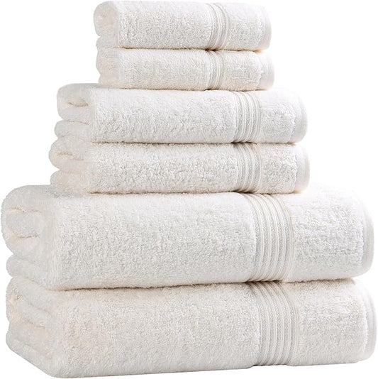 Superior Egyptian Cotton 6-Piece Towel Set, Bathroom Essentials, Towels For Bathroom, Apartment, Airbnb, Guest Bath, Face, Hand, Bath Towels, Washcloths, Absorbent, Fast Drying, Ivory