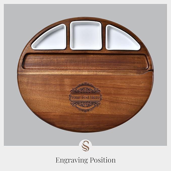 Shanik Large Acacia Wood Cheese Board – Premium Charcuterie Set with Knife Holder, Cutting Surface & Serving Tray for Parties, Weddings, Gifts