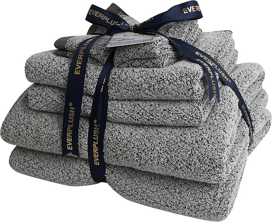 Everplush Diamond Jacquard 6 Pieces Bath Towel Set, Luxury Super Soft Oversized Towels, Highly Absorbent Diamond Jacquard Quick Dry Bath Towel for Bathroom Grey Towel Set