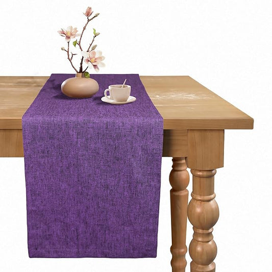 Small Coffee Farmhouse Table Runner for Fall, Thanksgiving, Christmas, and Winter - Athena - 100% Pure Linen - 14 x 36 Inches - Grape