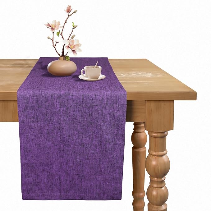 100% Pure Linen Table Runner - 14 x 90 Inch Dresser Scarf for Farmhouse Dining Table, Perfect for Fall, Thanksgiving, and Christmas -Athena -Grape