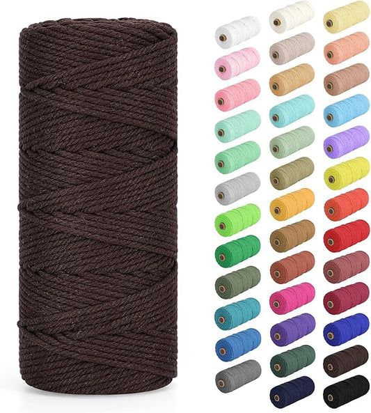 Macrame Cord 2mm x 220Yards (656Feet), Natural Cotton Macrame Rope - 2 Strands Twisted Macrame Cotton Cord for Wall Hanging, Plant Hangers, Crafts, Gift Wrapping and Wedding Decorations, Coffee