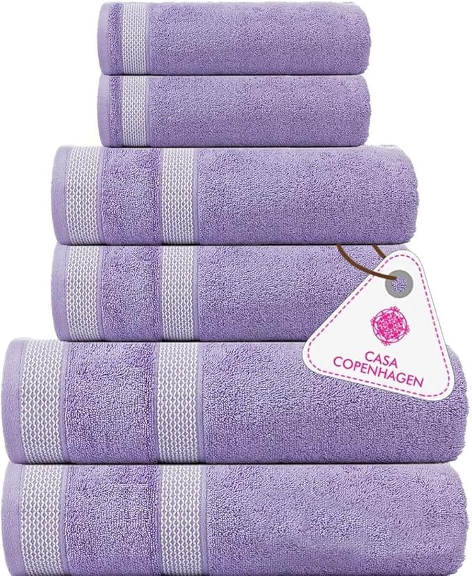 CASA COPENHAGEN Solitaire 6 Pieces Towel Set- Purple Rose, 600 GSM 2 Bath Towel 2 Hand Towel 2 Washcloth, Designed in Denmark Made of Soft Egyptian Cotton for Bathroom, Kitchen & Shower