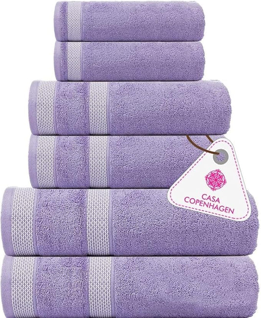 CASA COPENHAGEN Solitaire 6 Pieces Towel Set- Purple Rose, 600 GSM 2 Bath Towel 2 Hand Towel 2 Washcloth, Designed in Denmark Made of Soft Egyptian Cotton for Bathroom, Kitchen & Shower