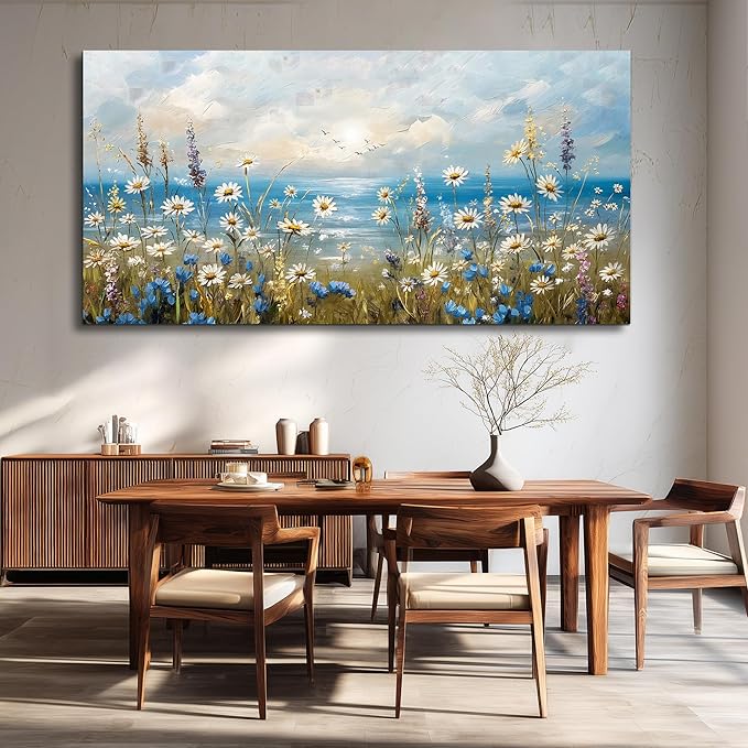 Canvas Wall Art for Living Room Large Wall Decor for Office Modern Bedroom Decorations White Flower Landscape Pictures Farmhouse Paintings Artwork Room Wall Mural Aesthetic Home Decor 60x30