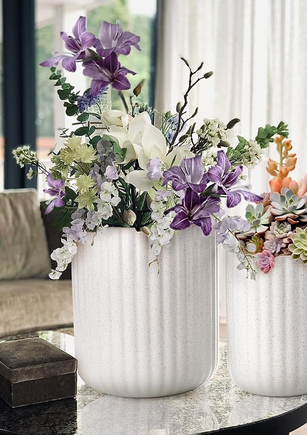 Nucookery Ceramic Utensil Holder Set for Kitchen Countertop, 7.2"+6.1" Large Cooking Utensil Crocks for Counter, Farmhouse Kitchen Decor, Set of 2 (Sand)