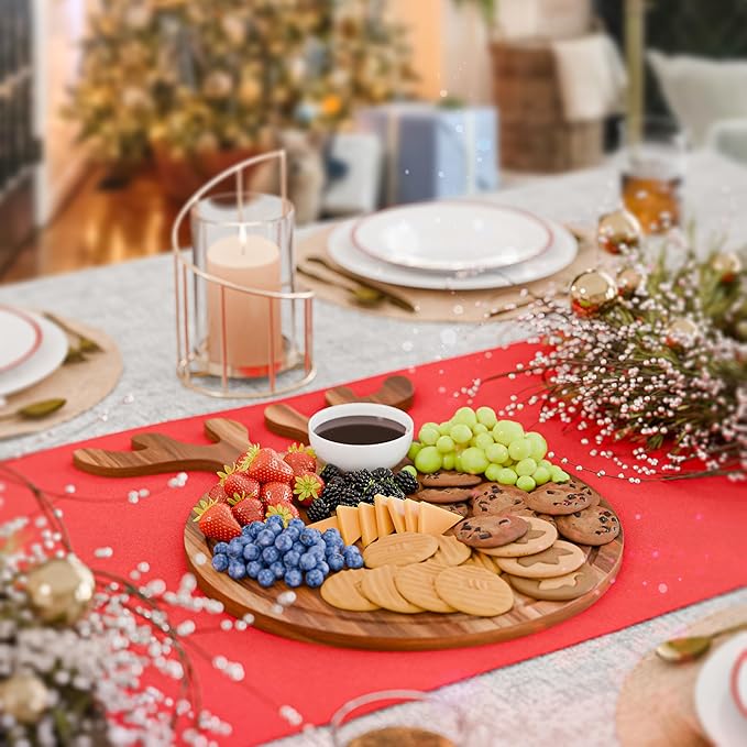 New – Reindeer Charcuterie Board – Acacia Wood Christmas Cutting Board (17x13in) Holiday Serving Tray, Winter Cheese Board, Wooden Christmas Platter & Kitchen Decor Gift for Festive Entertaining