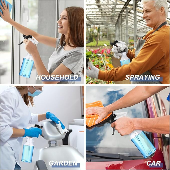 Eccliy 20 Pack 16oz Empty Spray Bottles, Leakproof Cleaning Bottles with Measurement and Adjustable Nozzle for Housekeeping, Commercial Use(Clear Cylinder,Black White Spray Head)