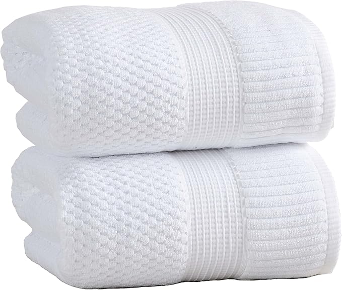 NY Loft 100% Cotton 2 Pack Bath Sheet Towel Set | Absorbent Quick-Dry Oversize Bath Towels | Textured and Durable Cotton | Bright White