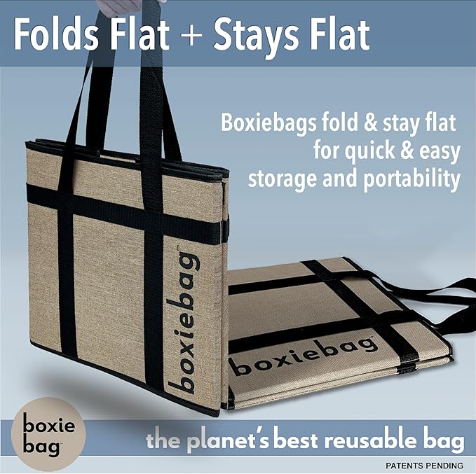 Reusable Grocery Bag (Single) – Durable Reusable Shopping Bag Box. Insulate, Stand Up, Stay Open, Fold Flat – Large Tote Bag with Long Handles & Reinforced Bottom. 2 Year Warranty.