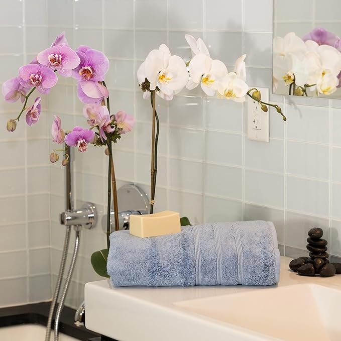 Mosobam Luxury Turkish Bath Towels 30X58 Allure Blue 700 GSM Bamboo Viscose & Aegean Turkish Combed Cotton