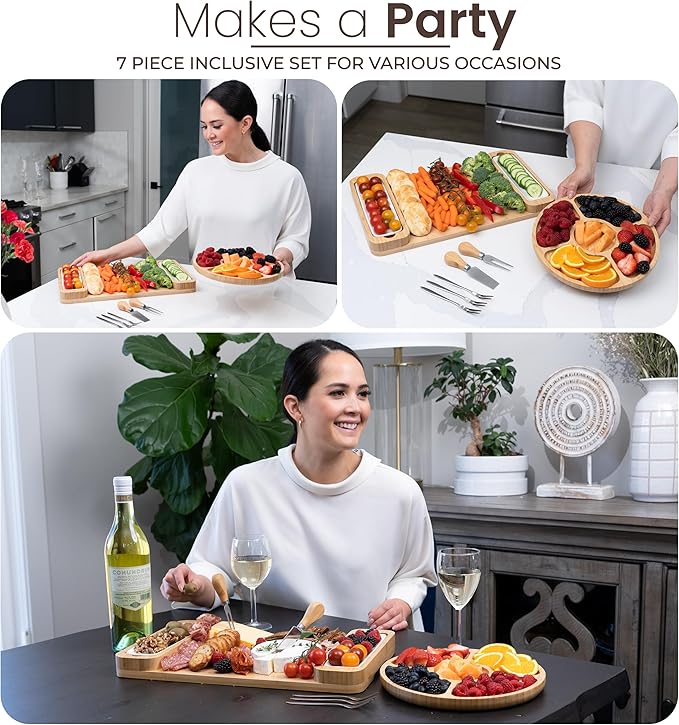 Bambüsi Personalized Charcuterie Board Gift Set - Cheese Board & Serving Tray - Large Bamboo Charcuterie Boards - Unique Elegant Housewarming Gifts New Home, Wedding Gifts, Natural