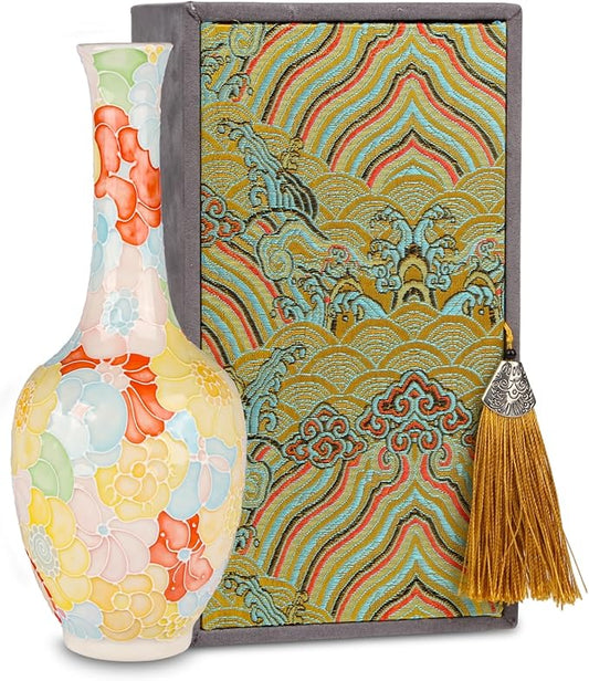 High-Temperature Fired Ceramic Vase - Non-Fading Hand-Painted Ceramic Vase with Pastel Floral Flowers for Home Decoration
