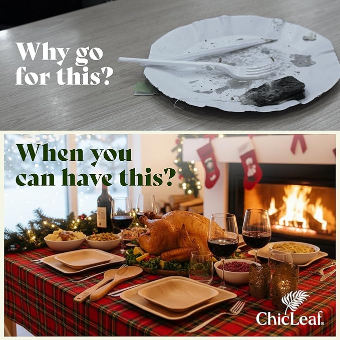 Chic Leaf Palm Leaf Disposable Bamboo Plates - Party Plates for Weddings & Event Appetizers, Christmas Dinner Family Meal - Biodegradable & Compostable - Party Supplies (9", 20 Pack)