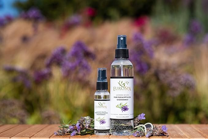 EuroSpa Aromatics Pure Eucalyptus Oil ShowerMist and Steam Room Spray, All-Natural Premium Aromatherapy Essential Oils - Lavender Infused, Duo Pack, 8oz and 2oz