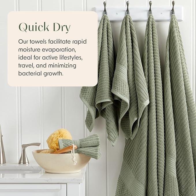 Springtree Home 100% Cotton Bath Towel Set of 4 | Super Soft & Absorbent with Quick-Dry Fibers | 4 Bath Towels | Textured and Durable Cotton | Krista Collection (Lily Pad Green)