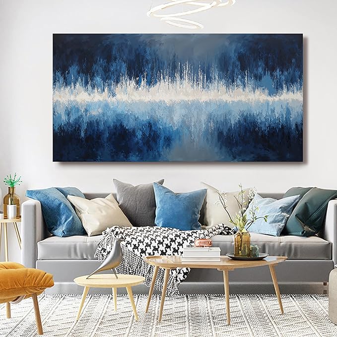 YISXINOAG Canvas Wall Decor Modern Large Abstract Wall Art for Living Room Modern Home Decorations Deep Blue Design Abstract Canvas Art Wall Decor Prints on Bedroom Ready to Hang Size 29"X58"