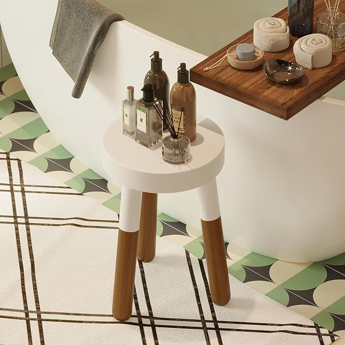 9" Reverse Dipped Wood Plant Stand, Wood Accent Stool,Milking Stool Set (12"+16" Tall)