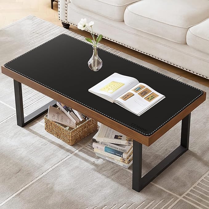 CENNBIE Leather Desk Mat Protector, 35.5" x 16" Extra Large Leather Office Desk Pad Mat for Full Desk, Computer Desk Mat on top of desks - Oversized Large Mouse Pad (Black)