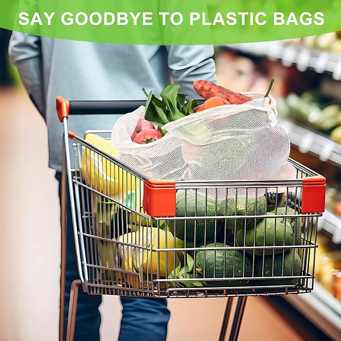 Reusable Bags Produce Bags Reusable Washable - Vegetable Bags, Grocery Bags, Cotton Mesh Bags for Farmers Market, Beach, and Refrigerator Storage Vegetables (12)