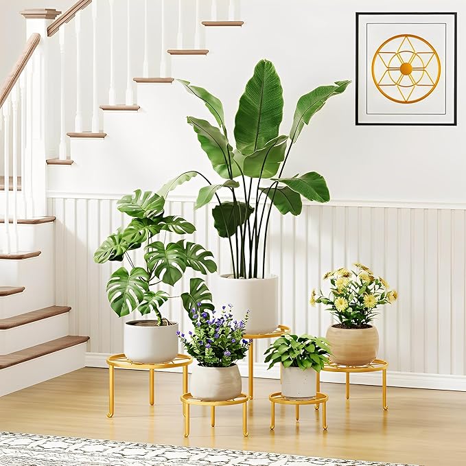 5 Pack Metal Plant Stands 5-Pack Round Supports Display Rack Tiered Plant Stand Shelf For Indoor Outdoor Multiple Plants Decoration Rack Shelf for Home