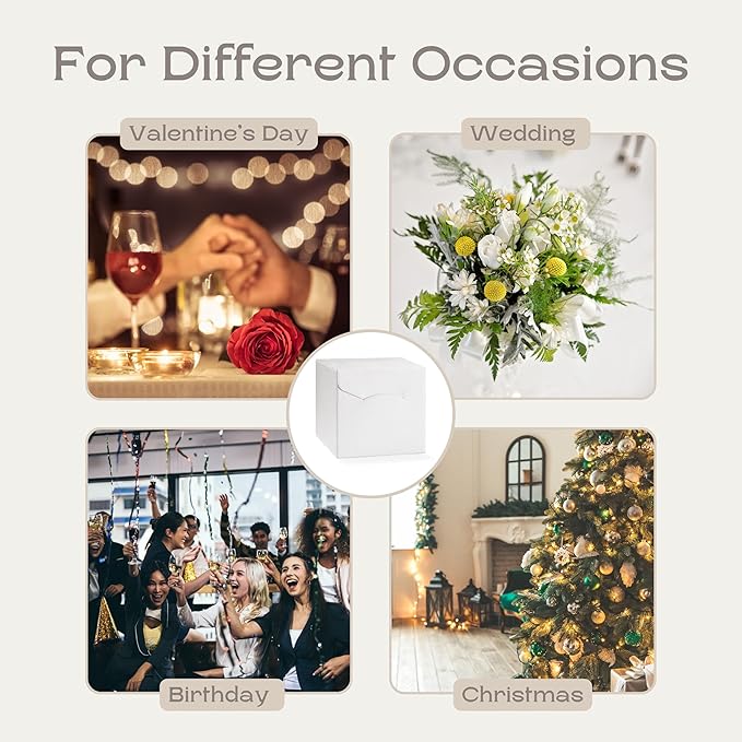 Set of 10 Gift Boxes for Presents (7.87 x 7.87 x 7.08 inch) - Ideal for Christmas, For Clothes, Bridesmaid Proposal - White Leather