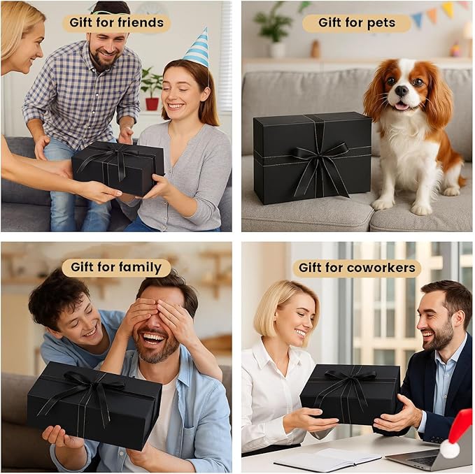 VGOODALL Black Gift Box, 14x8.7x4.3 Inches Large Gift Boxes with Magnetic Lids for Presents Anniversary Wedding Groomsman Proposal Birthday