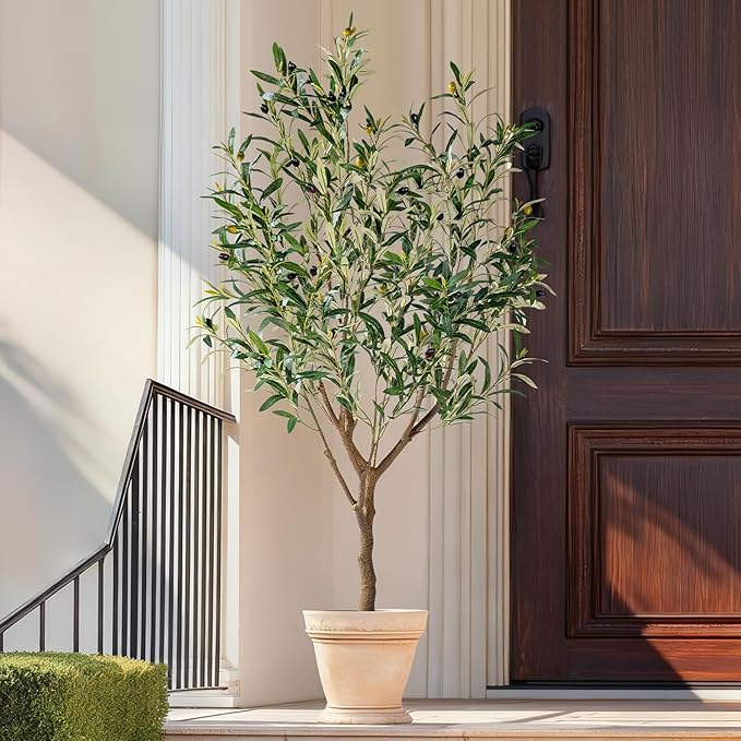 4ft Artificial Olive Tree Faux Olive Plant for Home Decor, Large Fake Olive Tree Modern Farmhouse Style, Floor Plant for Indoor Artificial Trees for Home Decor Indoor, Arbol de Olivo Artificial