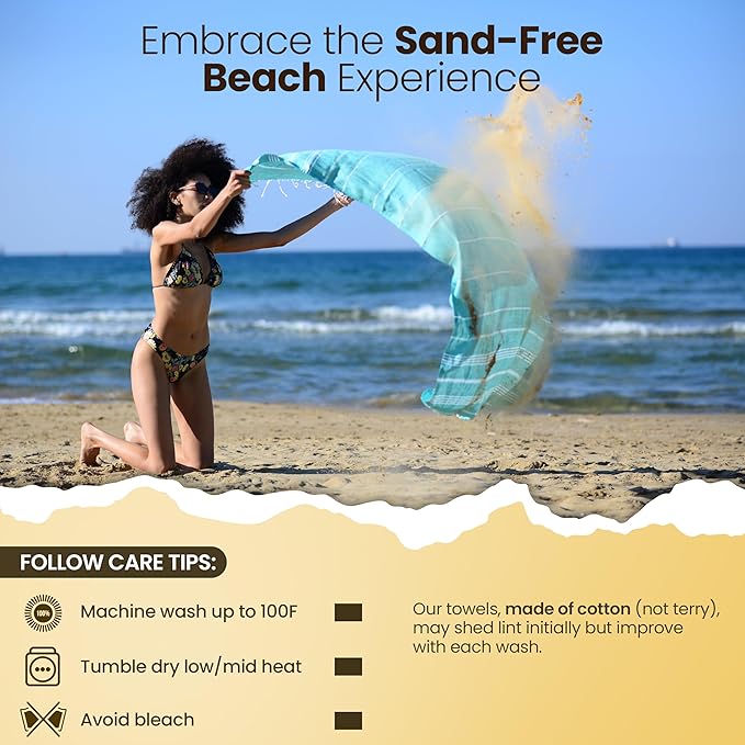 Gold CASE LYCIA Turkish Beach Towel Set of 6 – 100% Cotton Turkish Beach Towels Bulk 70 x 38'' – LYCIA Oversized, Quick Dry & Sand Free Beach Towel – Lightweight Towels Set in Multi Color Tones