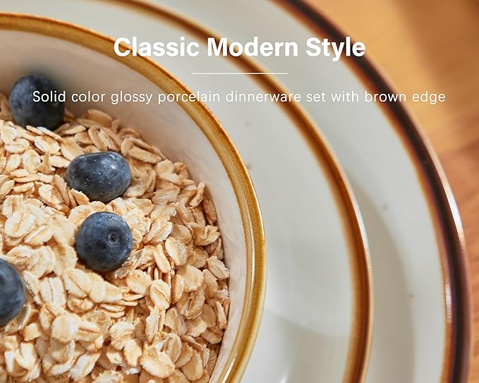 ONEMORE Plates and Bowls Set, Dinnerware Sets for 4, Porcelain Kitchen Dishes Set 12pcs, Scratch Resistant, Modern Aesthetic Dishware Sets- Microwave & Dishwasher Oven Safe,Farmhouse Style Cream White