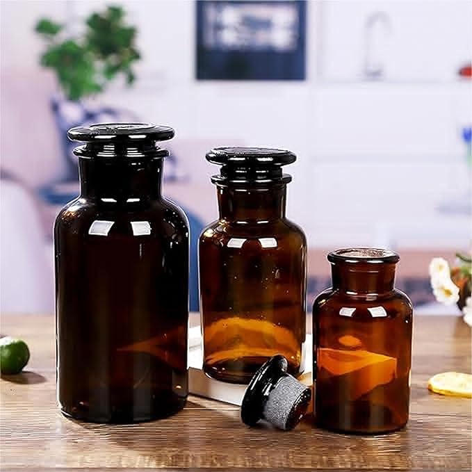 6 Packs Lab Glass Reagent Bottle,Wide Mouth Glass Storage Bottle with Ground Stopper,Decorative Bottles/Vase