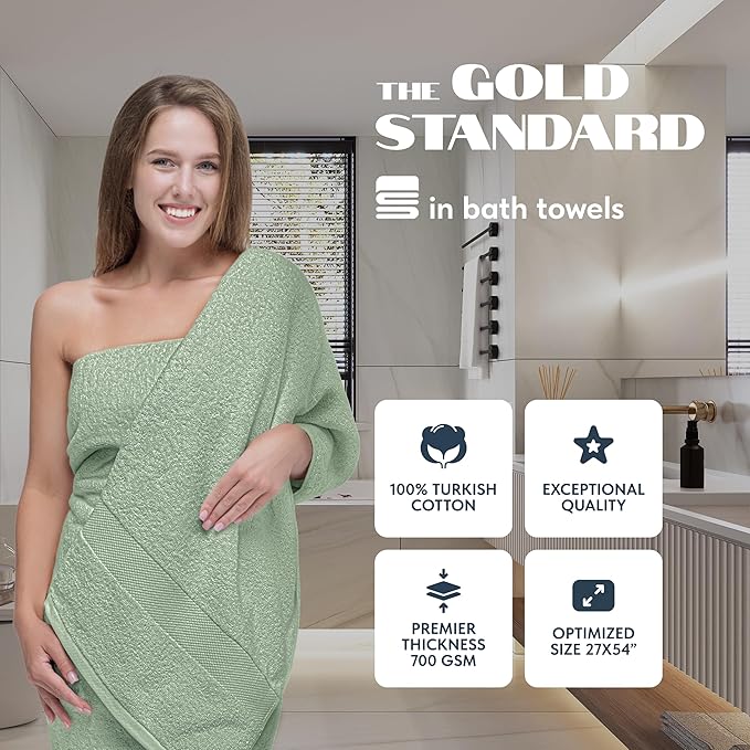 White Classic Luxury Bath Towels Set of 4 Large - 700 GSM Cotton Ultra Soft Bath Towels 27x54 | Highly Absorbent and Quick Dry | Hotel Towels for Bathroom Luxury, Plush Sage Green