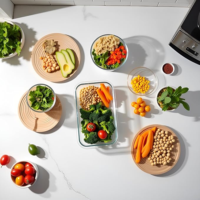 24 Oz Round Glass Food Storage Container, 3 Cup Round Glass Soup Container with Airtight Lids BPA free, Leak proof Borosilicate Storage bowls, Dishwasher Microwave Freezer Safe (2 Pack)