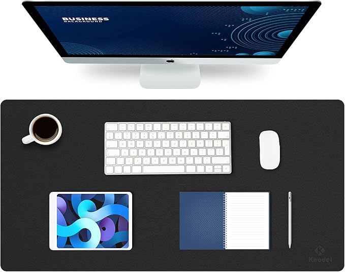 K KNODEL Large Office Leather Desk Mat, Mouse and Keyboard Pad, Computer and Laptop Mat, Desktop Protector and Cover, Writing Pad and Blotter (31.5"x15.7", Black)