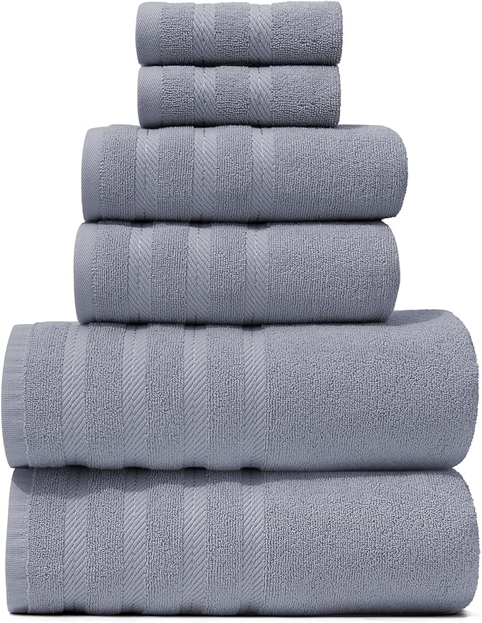 Hearth & Harbor Bath Towels for Bathroom - 100% Ring Spun Cotton Luxury Bathroom Towels - Soft & Highly Absorbent Bath Towels Set, 6 Piece Set, Stone Blue