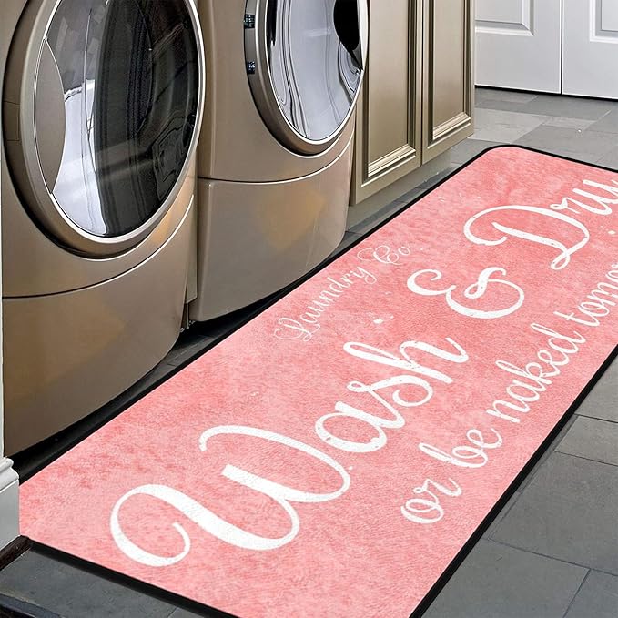 Laundry Room Long Mat Area Rug Non-Slip Floor Mat Waterproof Farmhouse Carpet for Kitchen 72" x 24" (Pink)