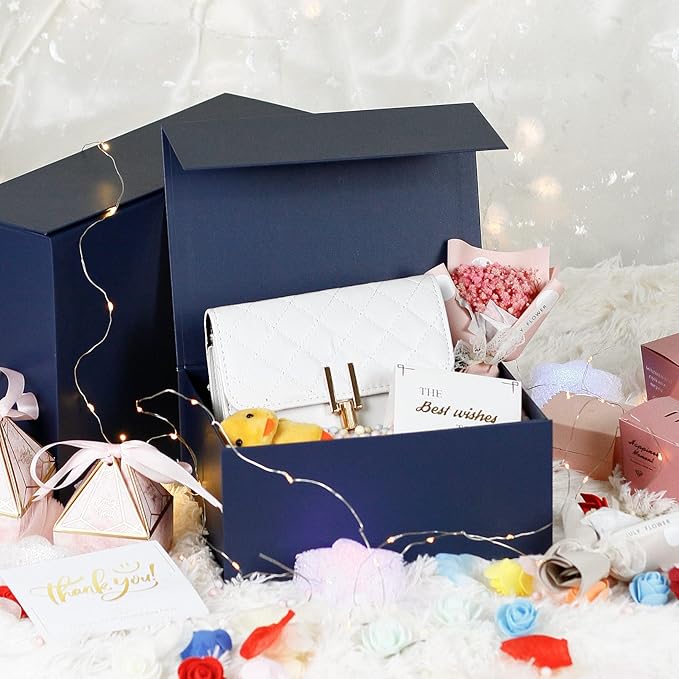 MOYEUPAC Blue Gift Box,9" X 7" X 4" Gift Box with Lids for Presents Magnetic Closure Gift Packaging for Birthday,Christmas, Halloween and Various Holidays (Gentleman Blue)