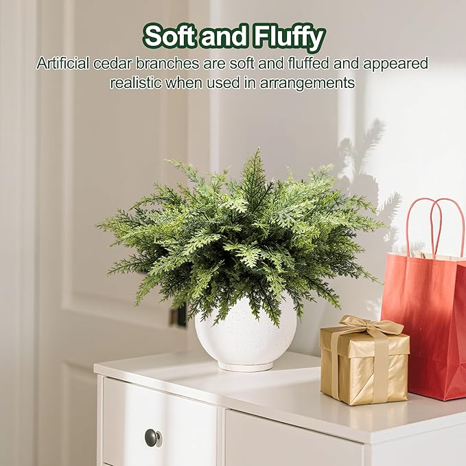 12Pcs 18" Real Touch Christmas Cedar Branches Artificial Realistic Christmas Greenery Pine Branches Faux Greenery Plants Stem for Vase DIY Crafts Garland Wreath Indoor Outdoor Home Decor