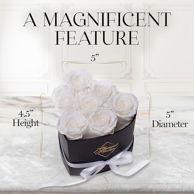 GLAMOUR BOUTIQUE 7 Flower Forever Heart Shape Box - Preserved Roses Gift for Her, Preserved Flowers, White
