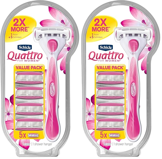 Schick Quattro For Women, Women's Razor Pack with 1 Handle and 5 Refills (Pack of 2)
