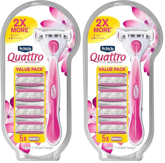Schick Quattro For Women, Women's Razor Pack with 1 Handle and 5 Refills (Pack of 2)