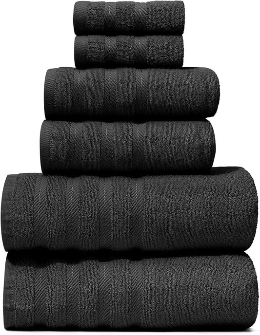 Hearth & Harbor Bath Towels for Bathroom - 100% Ring Spun Cotton Luxury Bathroom Towels - Soft & Highly Absorbent Bath Towels Set, 6 Piece Set, Black