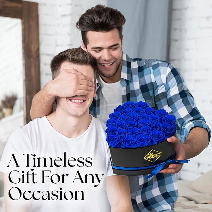 GLAMOUR BOUTIQUE 27 Flower Forever Heart Shape Box - Preserved Roses Gift for Her, Preserved Flowers, Blue